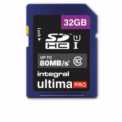 Integral 32GB ULTIMAPRO SDHC/XC 80MB CLASS 10 UHS-I U1, 32 Go, SD, UHS-I, 80 Mo/s, Class 1 (U1)