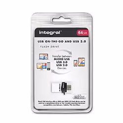 Integral MICRO FUSION USB 3.0 OTG lecteur USB flash 64 Go USB Type-A / Micro-USB 3.2 Gen 1 (3.1 Gen 1) Blanc