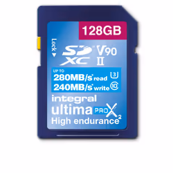 Integral 128GB SDHC/XC 280-240MB/s UHS-II V90, 128 Go, SD, UHS-II, 280 Mo/s, 240 Mo/s, Class 3 (U3)