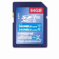 Integral 64GB SDHC/XC 280-240MB/s UHS-II V90, 64 Go, SD, Classe 10, UHS-I, 280 Mo/s, 240 Mo/s