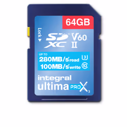 Integral 64GB ULTIMAPRO X3 UHS-II V60 Professional Grade SD Card Up to 280MB/s Read & 100MB/s Write, 64 Go, SDXC, UHS-II, 280 ...