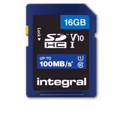 Integral 16GB HIGH SPEED SDHC/XC V10 100MB CLASS 10 UHS-I U1, 16 Go, SD, UHS-I, 100 Mo/s, Class 1 (U1), V10