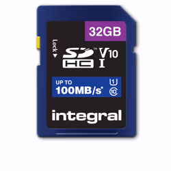 Integral 32GB HIGH SPEED SDHC/XC V10 100MB CLASS 10 UHS-I U1, 32 Go, SD, UHS-I, 100 Mo/s, Class 1 (U1), V10