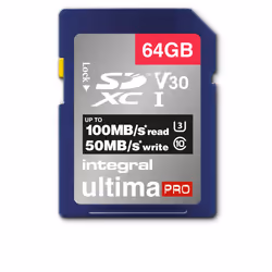 Integral 64GB SDXC 100-90MB/s UHS-I V30, 64 Go, SD, UHS-I, 100 Mo/s, 70 Mo/s, Class 3 (U3)