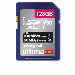 Integral 128GB SDXC 100-90MB/s UHS-I V30, 128 Go, SD, UHS-I, 100 Mo/s, 70 Mo/s, Class 3 (U3)