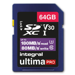 Integral INSDX64G-180V30 64GB SD CARD SDXC UHS-1 U3 CL10 V30 UP TO 180MBS READ 80MBS WRITE 64 Go UHS-I