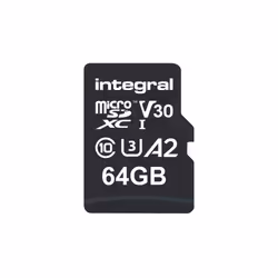 Integral INMSDX64G-180V30 64GB MICRO SD CARD MICROSDXC UHS-1 U3 CL10 V30 A2 UP TO 180MBS READ 80MBS WRITE, 64 Go, MicroSD, UH ...