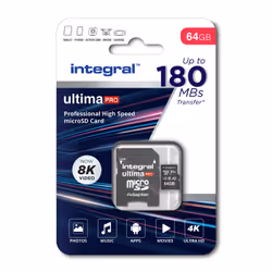 Integral INMSDX64G-180V30 64GB MICRO SD CARD MICROSDXC UHS-1 U3 CL10 V30 A2 UP TO 180MBS READ 80MBS WRITE 64 Go MicroSD UHS-I