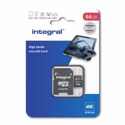 Integral INMSDX64G-100V30 64GB MICRO SD CARD MICROSDXC UHS-1 U3 CL10 V30 A1 UP TO 100MBS READ 45MBS WRITE 64 Go MicroSD UHS-I Classe 10