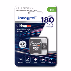 Integral INMSDX1TB-180/150V30 1TB MICRO SD CARD MICROSDXC UHS-1 U3 CL10 V30 A2 UP TO 180MBS READ 150MBS WRITE 1 To MicroSD UHS-I
