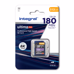 Integral INSDX512G-180/150V30 512GB SD CARD SDXC UHS-1 U3 CL10 V30 UP TO 180MBS READ 150MBS WRITE 512 Go UHS-I