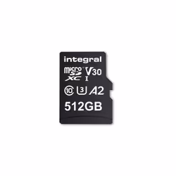 Integral INMSDX512G-180/150V30 512GB MICRO SD CARD MICROSDXC UHS-1 U3 CL10 V30 A2 UP TO 180MBS READ 150MBS WRITE, 512 Go, Mic ...