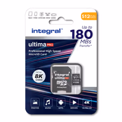 Integral INMSDX512G-180/150V30 512GB MICRO SD CARD MICROSDXC UHS-1 U3 CL10 V30 A2 UP TO 180MBS READ 150MBS WRITE 512 Go MicroSD UHS-I
