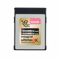 Integral 325GB UltimaPro X2 CFexpress Cinematic Gold Type B 2.0 Card, 325 Go, CFexpress, 1800 Mo/s, 1500 Mo/s