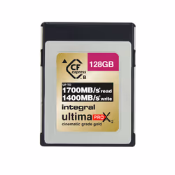 Integral 128GB UltimaPro X2 CFexpress Cinematic Gold Type B 2.0 Card, 128 Go, CFexpress, 1700 Mo/s, 1400 Mo/s