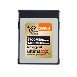 Integral 256GB UltimaPro X2 CFexpress Cinematic Gold Type B 2.0 Card, 256 Go, CFexpress, 1700 Mo/s, 1400 Mo/s
