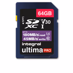 Integral INSDX64G-180V30V2, 64 Go, SDXC, UHS-I, 180 Mo/s, 45 Mo/s, Class 3 (U3)