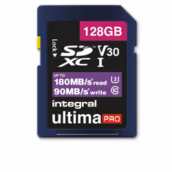 Integral INSDX128G-180V30V2, 128 Go, SDXC, UHS-I, 180 Mo/s, 90 Mo/s, Class 3 (U3)