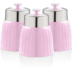 Swan - SWKA1024PN Retro Set 3 Boîtes de Rangement Cuisine 1,2L Hermétiques pour Pâtes Riz, Vintage Rose