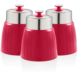 Swan - SWKA1024RN Retro Set 3 Boîtes de Rangement Cuisine 1,2L Hermétiques pour Pâtes Riz, Vintage Rouge
