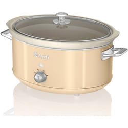 Swan - SF17031CNEU Retro Mijoteuse 6,5L Poêle Amovible en Céramique Antiadhésive, Vintage 320W Crème