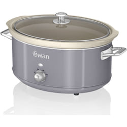 Swan - SF17031GRNEU Retro Mijoteuse 6,5L Poêle Amovible en Céramique Antiadhésive, Vintage 320W Gris