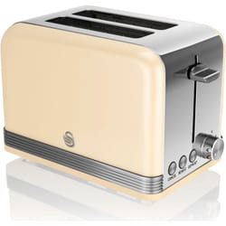 Swan - ST19010CNEU Retro Grille-pain à Fente Large 2 Tranches, 3 Fonctions, 6 Niveaux, Vintage 800W Crème