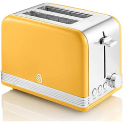 Swan - ST19010YELNEU Retro Grille-pain à Fente Large 2 Tranches, 3 Fonctions, 6 Niveaux, Vintage 800W Jaune
