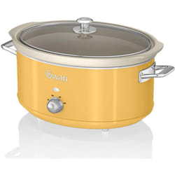 Swan - SF17031YELNEU Retro Mijoteuse 6,5L Poêle Amovible en Céramique Antiadhésive, Vintage 320W Jaune