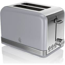 Swan - ST19010GRNEU Retro Grille-pain à Fente Large 2 Tranches, 3 Fonctions, 6 Niveaux, Vintage 800W Gris