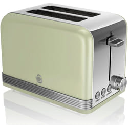 Swan - ST19010GNEU Retro Grille-pain à Fente Large 2 Tranches, 3 Fonctions, 6 Niveaux, Vintage 800W Vert