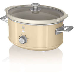 Swan - SF17021CNEU Retro Mijoteuse 3,5L Poêle Amovible en Céramique Antiadhésive, Vintage 200W Crème
