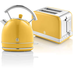 Swan - STP7050YELNEU Retro Set Petit-Déjeuner Bouilloire 1,8L Sans fil, Grille-Pain 2 Larges Tranches 850W Jaune