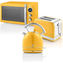 Swan - STRP2070YELNEU Retro Set Petit-Déjeuner Bouilloire 1,8L Grille-Pain 2 Tranches Micro-ondes 20L 850W Jaune