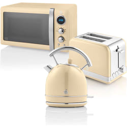 Swan - STRP2070CNEU Retro Set Petit-Déjeuner Bouilloire 1,8L Grille-Pain 2 Tranches Micro-ondes 20L 850W Crème