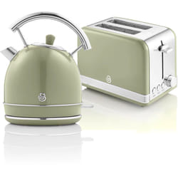 Swan - STP7050GNEU Retro Set Petit-Déjeuner Bouilloire 1,8L Sans fil, Grille-Pain 2 Larges Tranches 850W Vert