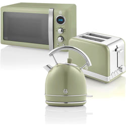 Swan - STRP2070GNEU Retro Set Petit-Déjeuner Bouilloire 1,8L Grille-Pain 2 Tranches Micro-ondes 20L 850W Vert