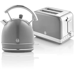 Swan - STP7050GRNEU Retro Set Petit-Déjeuner Bouilloire 1,8L Sans fil, Grille-Pain 2 Larges Tranches 850W Gris