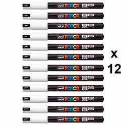 Lot de 12 marqueurs Posca PC-1MR blanc  pointe extra-fine calibrée