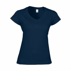Gildan - T-shirt à manches courtes et col en V - Femme (Bleu marine)