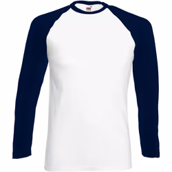 T-shirt de baseball à manches longues Fruit Of The Loom pour homme (Blanc/Bleu marine profond)