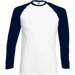 T-shirt de baseball à manches longues Fruit Of The Loom pour homme (Blanc/Bleu marine profond)