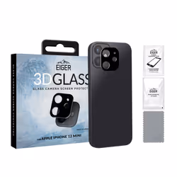 EIGER 3D GLASS, Cache objectif, Noir, Transparent, Verre trempé, Apple, iPhone 12 Mini, 0,33 mm