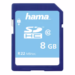 Hama 8GB SDHC, 8 Go, SDHC, 22 Mo/s, 15 Mo/s, Noir