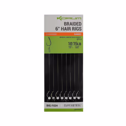 Hameçons coup Korum Big Fish Braided Hair Rigs 6 Barbed (x8)