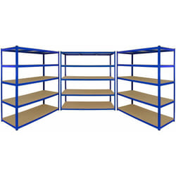 Monster Racking - T-Rax 3 x Rayonnage, Bleu Acier Inoxydable mdf 160cm x 60cm x 180 cm - Hauteur Ajustable - 265 Kg par Etagère Rangement Garage