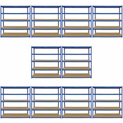 Lot de 5 Rayonnages en Acier Bleu T-Rax 160 x 60 cm - Entrepôt, Garage, Atelier, Rangement - 1325 kg de Capacité