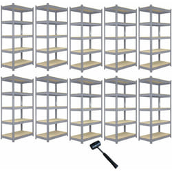 10 Rayonnages Q-Rax Gris en Métal 90 x 50 x 180 cm 100% Sans Boulons Total Capacité 1000 kg mdf Epais et Résistant à l'humidité [Maillet & Pieds