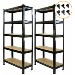 2 Rayonnages Noir en Métal T-Rax 75 x 150 x 30 cm 100% sans boulons - Parfait pour Rangement Atelier, Garage, Bricolage, Entrepôt