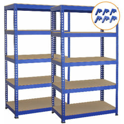 Monster Shop - 2 Rayonnages T-Rax Bleu en Métal 75 x 150 x 30cm 100% Sans Boulons Total Capacité 750 kg mdf Epais et Résistant à l'humidité [Maillet